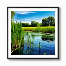 Grass Plant Vegetation Water Reed Calm Cane Season Scene Green Tranquil Background Natur (3) Art Print