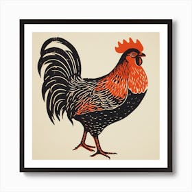 Retro Bird Lithograph Rooster 1 Art Print