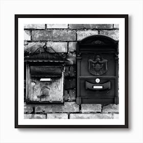 Post Box Boxed Square Photo Black And White Monochrome Italy Italian Travel Bedroom Living Room Entry Hall Art Print