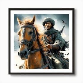 Mahgreb Berber Warrior On His Horse Color Painting Art Print