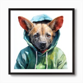 Watercolour Cartoon Hyena In A Hoodie 1 Art Print