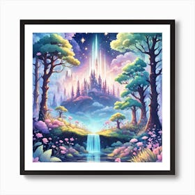 A Fantasy Forest With Twinkling Stars In Pastel Tone Square Composition 301 Art Print