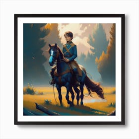 The boy and his horse in the field Art Print