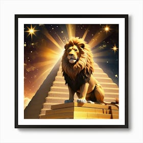 Golden Lion On Pyramid Art Print