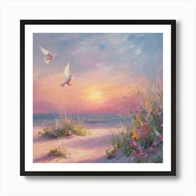 Doves At Sunset 8 Art Print