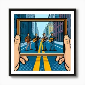 A Photograph With Three Pals Playing Harmony On The Road Similar To Pop Art Style 3 Art Print