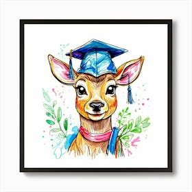 Cute Deer In Graduation Cap Art Print