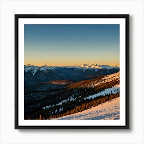 Sunrise Over Snowy Mountains, in the beginning of winter Art Print