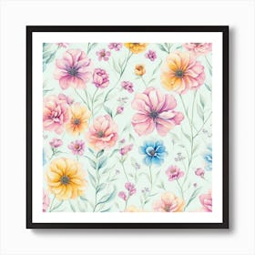 Watercolor Flowers Seamless Pattern 8 Art Print