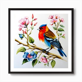 Bird On A Branch Water Color Art Print