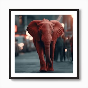 Red Elephant In The City Art Print