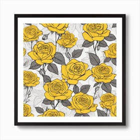 Yellow Roses Seamless Pattern 13 Art Print