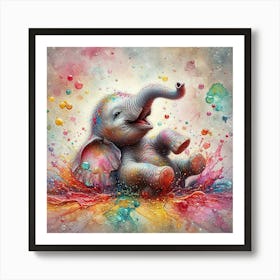 Elephant Splashing Art Print