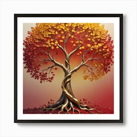 Solid Colors Gradienttree With Golden Leaves And Twisted And In 651971808 (1) Art Print