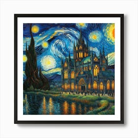 Van Gogh Painted A Starry Night Over A Gothic Castle 1 Art Print