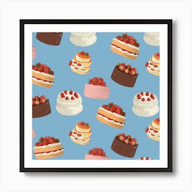 Cakes On A Blue Background Art Print