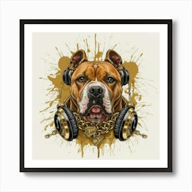 Bulldog With Headphones Art Print