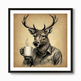 Deer With A Cup Of Coffee Art Print