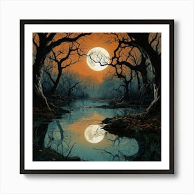 Default Full Moon Rising Over A Pond Photography Romanticism 0 ١ 1 Art Print