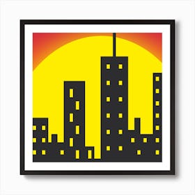 Cityscape At Sunset Skyline City Building Art Print