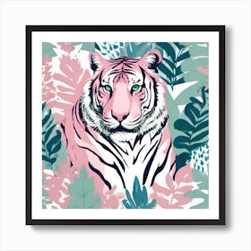 Pink Tiger Green Leaves 3 Art Print