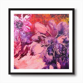 Big Pink Flowers Painting Square Art Print