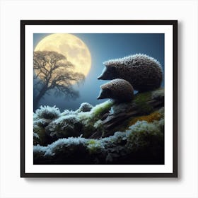 Hedgehogs At Night 4 Art Print