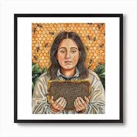 a detailed and evocative portrait of a beekeeper, surrounded by buzzing bees and honeycombs, capturing the essence of sustainable and nature-connected living. This unique and visually compelling art print is perfect for beekeeping enthusiasts and those who appreciate the harmony between humans and nature, adding a touch of ecological awareness to home decor. Art Print