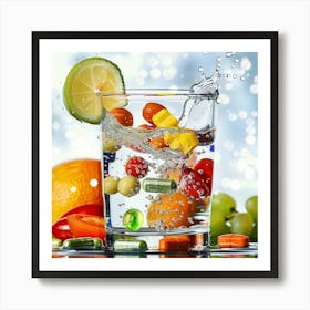 Water With Fruits And Pills Art Print