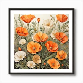 Boho Wildflower Painting California Poppy Art Print 3 Art Print