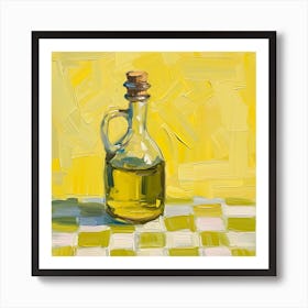 Olive Oil In A Bottle Yellow Checkerboard 4 Art Print