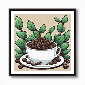 Coffee Cup With Leaves 2 Art Print