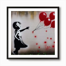 Little Girl With Red Balloons Art Print