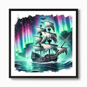 Ghostly Pirate Ship Sailing Art Print