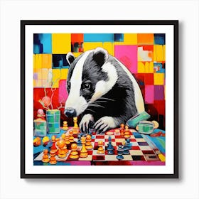 Badger Playing Chess Art Print