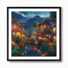 Village At Night Art Print