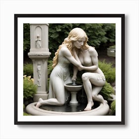 92 Garden Statuette Of A Low Kneeling Blonde Woman With Clasped Hands Praying At The Feet Of A Statuet Art Print