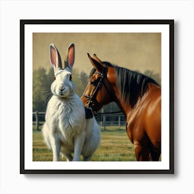 Rabbit And Horse Art Print