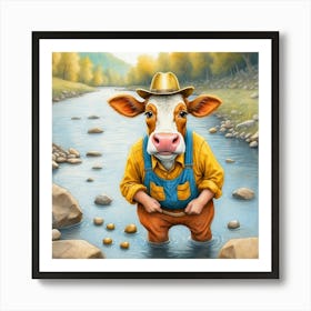 Cow In The River 3 Art Print