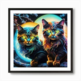 Two Cats In The Moonlight Art Print