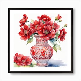 red Flower Vase Art Print