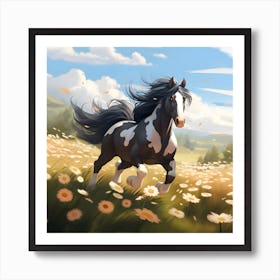 Horse Galloping In Meadow Of Daisies Art Print