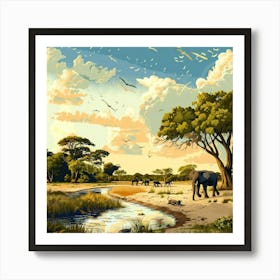 Elephants In The Savannah 1 Art Print