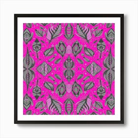 Neon Vibe Abstract Peacock Feathers Black And Hot Pink Art Print