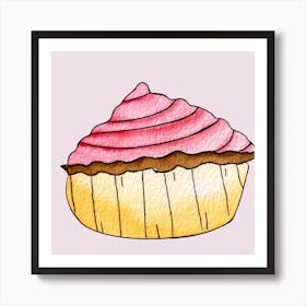 Gold And Pink Strawberry Cupcake Square Art Print