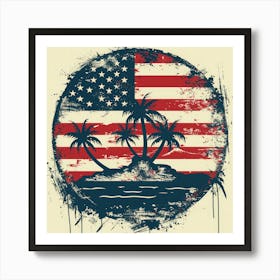 Retro American Flag With Palm Trees 6 Art Print