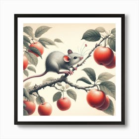 Mouse On Apple Tree Art Print