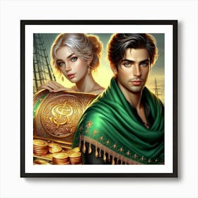 Man And A Woman Holding A Chest Art Print