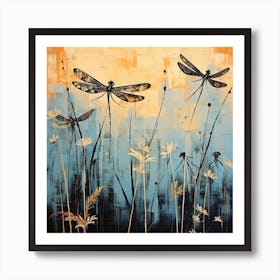 Dragonflies In The Grass Art Print