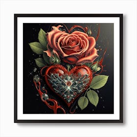 Heart and beautiful red rose 12 Art Print